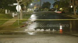 Water Main Break Causes Sinkhole in Westwood, LA, USA