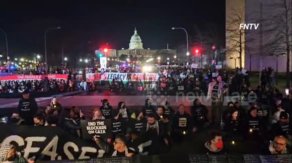 Pro-Palestine protesters block road to Capitol during State of the Union address