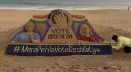 Indian sand artist created an beautiful awareness sand art at Puri beach to appeal the first time voters to be a part of the electoral process and strengthen our democracy