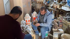 Palestinian carpenter makes Ramadan lanterns in his own carpentry in Gaza