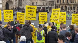 Anti-monarchy protesters gather outside Westminster Abbey on Commonwealth Day