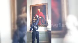 Supporters of Palestine Damage Lord Balfour Painting at University of Cambridge, UK