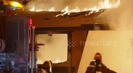 Raging Fire Engulfs House in Lancaster, Los Angeles, USA