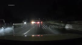 118 Freeway Flooded Causes Traffic Collision in Granada Hills, LA, USA