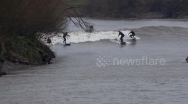 Largest Severn Bore in years sees surfers return to the river in Gloucestershire