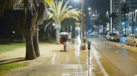Stockshots: Rain at the Santa Monica Pier in LA, USA