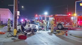 One Person Trapped in Rollover Crash in Montebello, LA, USA