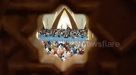 Muslims perform the first tarawih prayer at Al Jabbar Mosque In Bandung, Indonesia