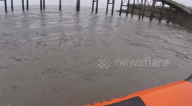 Volunteers save dog stranded on rocky outcrop during sea rescue mission in UK