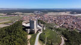 Panoramic aerial view of the Castle of Iscar, Valladolid