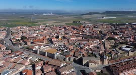 Panoramic aerial view of the walled town of Olmedo, Valladolid