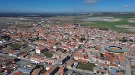 Panoramic aerial view of the town of Pedrajas de San Esteban, Valladolid.