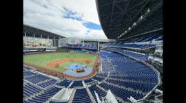 General view of loanDepot Park or Marlins Park stadium with open roof and stands, home of the Caribbean Series and the MLB Major League Baseball team in Miami Florida, United States February 2024. Miami Marlins, Florida Marlins.