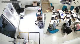 Chair tumble during workplace stretch captured on video