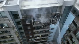 Aerial footage of fire in apartment building in Leith, Edinburgh on 14th March 2024
