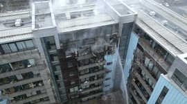 Aerial footage of fire in apartment building in Leith, Edinburgh on 14th March 2024