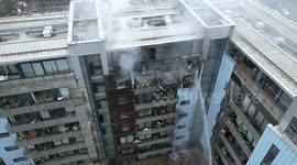 Aerial footage of fire in apartment building in Leith, Edinburgh on 14th March 2024