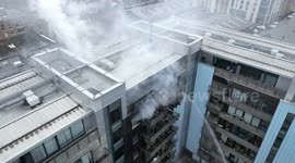 Aerial footage of fire in apartment building in Leith, Edinburgh on 14th March 2024