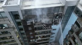 Newsflare Edit - Aerial footage of fire in apartment building in Leith, Edinburgh on 14th March 2024