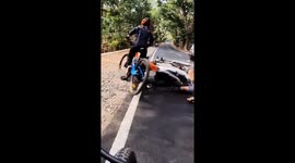 Motorbike accident injures child cyclist in Cirebon, Indonesia