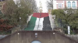 Palestine flag painted over large staircase in Nantes