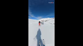 Family ski race takes a hilarious tumble turn, resulting in EPIC double fall