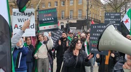 Syrian community demonstrates 13 years since the revolution against Assad, London, UK