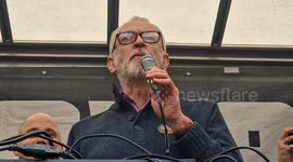 Jeremy Corbyn and fashion designer Katherine Hamnett speak in support of Diane Abbott at House Not Hate dance protest