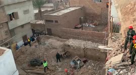 Aftermath of a residential building collapse in Punjab, Pakistan