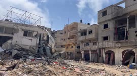Effects of destruction in the areas of Al-Amal Neighborhood and Hamad Town, west of the city of Khan Yunis, after the Israeli army withdrew from it
