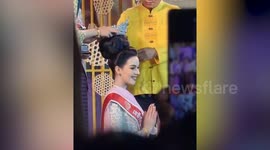 Friends remove beauty queen's hair extension to make crown fit