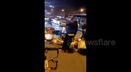 Driver arrested after van collides with electric bikes in China