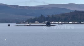 Submarine HMS Vanguard returning from deployment on Loch Long in Argyll Scotland