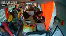 Terrifying moment as power bank bursts into flames inside passenger's backpack on moving bus