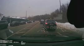 Accident: Truck Flips Over Due To Hydroplaning On Icy Road