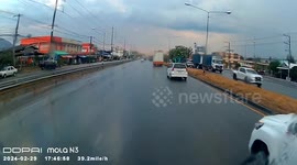 Pick-up truck loses control on slippery road