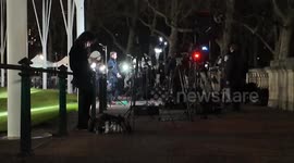 News crews gather outside Buckingham Palace on the day it was announced Catherine, Princess of Wales has Cancer