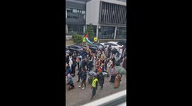 Pro-Palestine Protest in Essen, Germany with marching, flag waving and protest signs