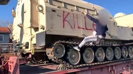 Greek communists stop a train carrying American tanks and force it to return in Alexandroupoli, Greece