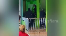Large monitor lizard wandering in stairway of school building caught