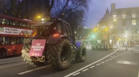 Tractors beep Baby Shark tune during British Farmer protest in London
