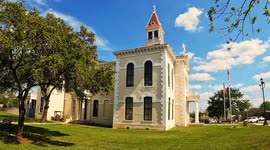 The Wilson County Courthouse in Floresville, Texas, USA, on a Spring Day in 2024 showcasing the beautiful weather and springtime