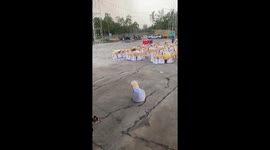 Wind blows away chairs at wedding reception