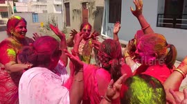 Indian celebrate Hindu Holi colors festival in India