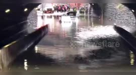 Cars submerged by heavy flooding in New York, USA