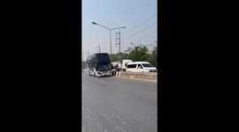 Out-of-control bus rolls backwards down road when brakes fail
