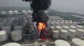 Aerial footage of chemical warehouse exploding in China