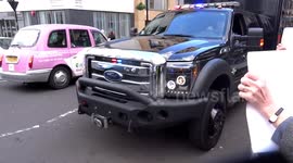 Passport to Brexit UKIP activists boo at what is thought to be President Obama's cortege in Pimlico - London