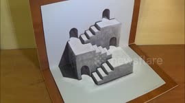 Drawing Three Dimensional Space, Stairs Illusion & Trick Art by Vamos