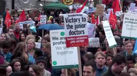 Junior Doctors picket crowds in Whitehall on day one of the full walkout